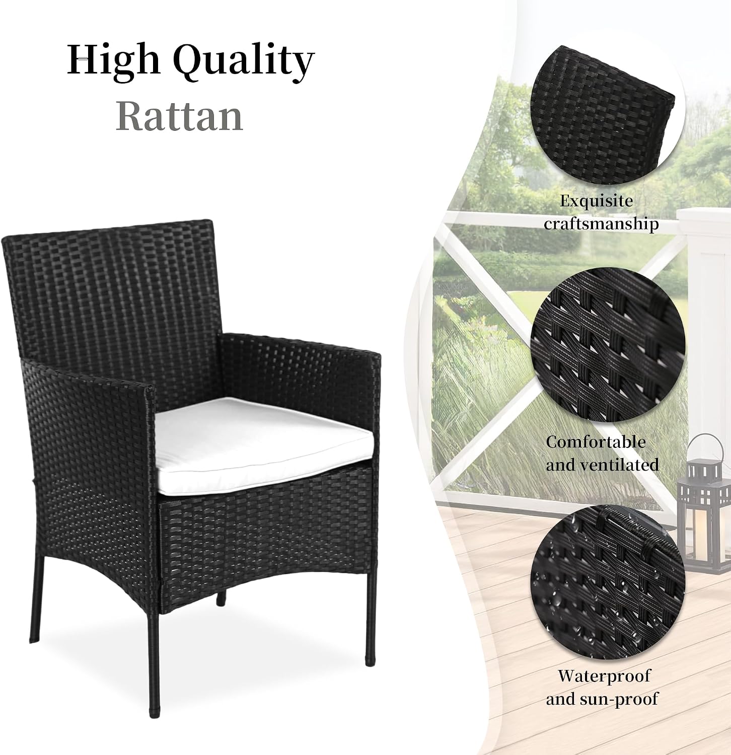 4 Pieces Patio Furniture Set,Rattan Chair Wicker Sofa Garden Conversation Sets,Outdoor Patio Set for Garden Lawn Pool or Backyard,Armrest Chair Loveseat with Tempered Glass Table（Black）
