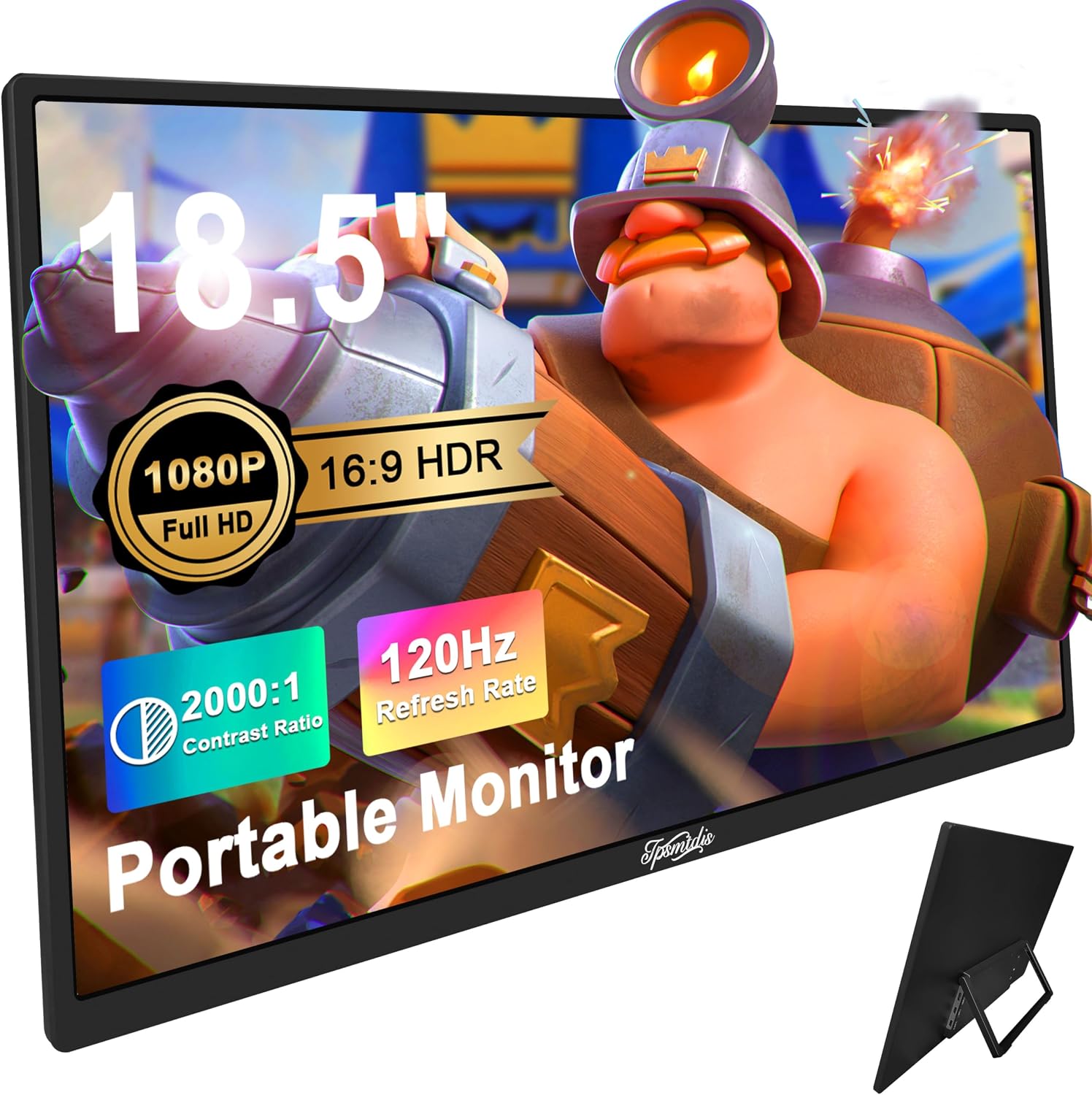 18.5inch Portable Monitor, Laptop Monitors 120Hz Travel Gaming Monitor, 400Nits HDR FHD Plug&Play Dual Speakers, External Screen for PC, Tablet,Mac,Sw-Itch, Xbox, PS3/4/5 Will