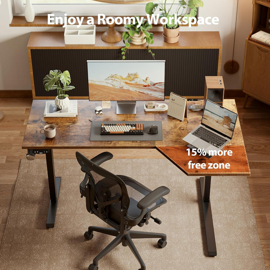 Agilestic Electric Standing Desk, Height Adjustable Desk, 48 x 28 Inch Sit Stand up for Work Office Home, L Shaped Ergonomic Rising Computer Table with Memory Preset, Rustic Brown
