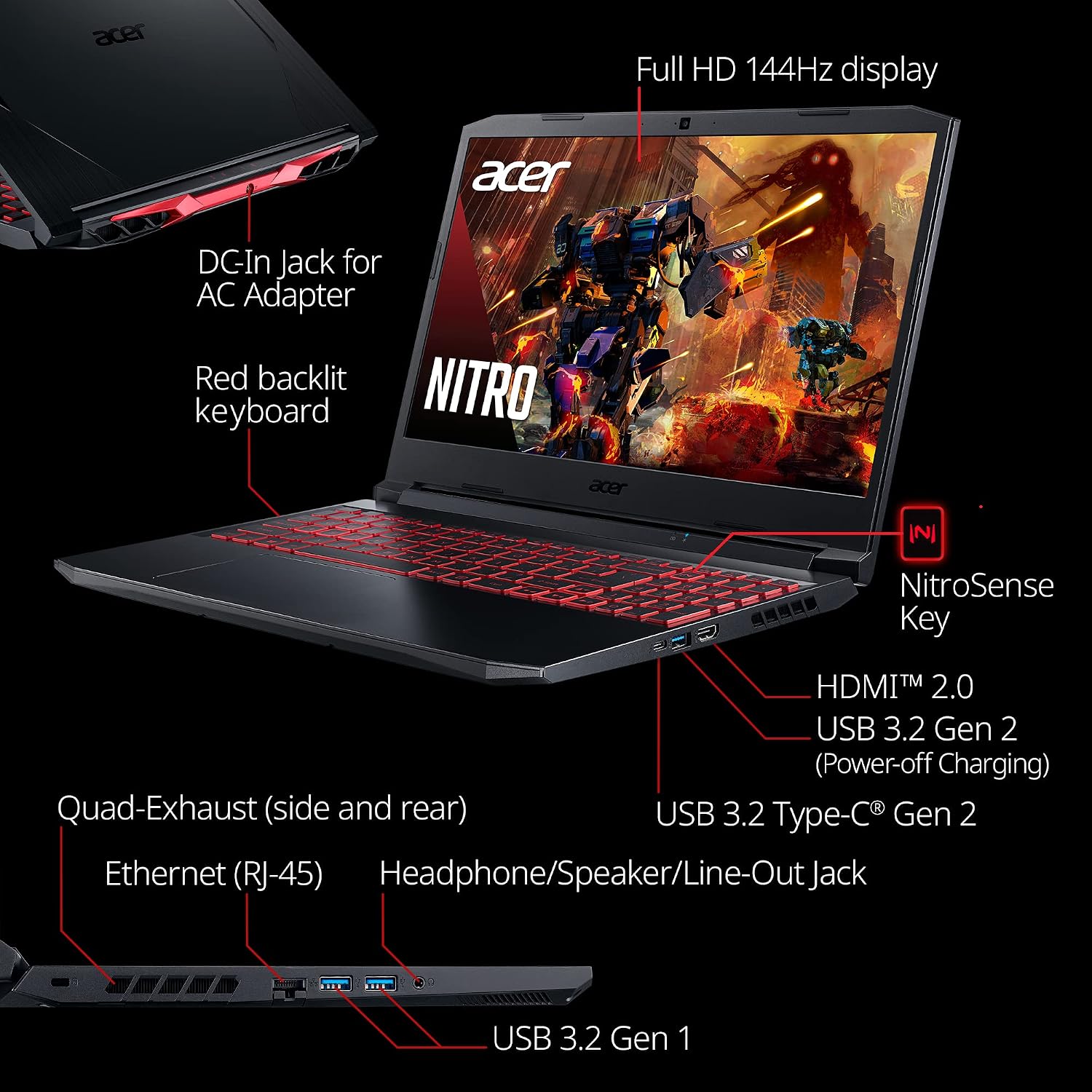 Acer Nitro 5 AN515-57-79TD Gaming Laptop | Intel Core i7-11800H | NVIDIA GeForce RTX 3050 Ti Laptop GPU | 15.6' FHD 144Hz IPS Display | 8GB DDR4 | 512GB NVMe SSD | Killer Wi-Fi 6 | Backlit Keyboard