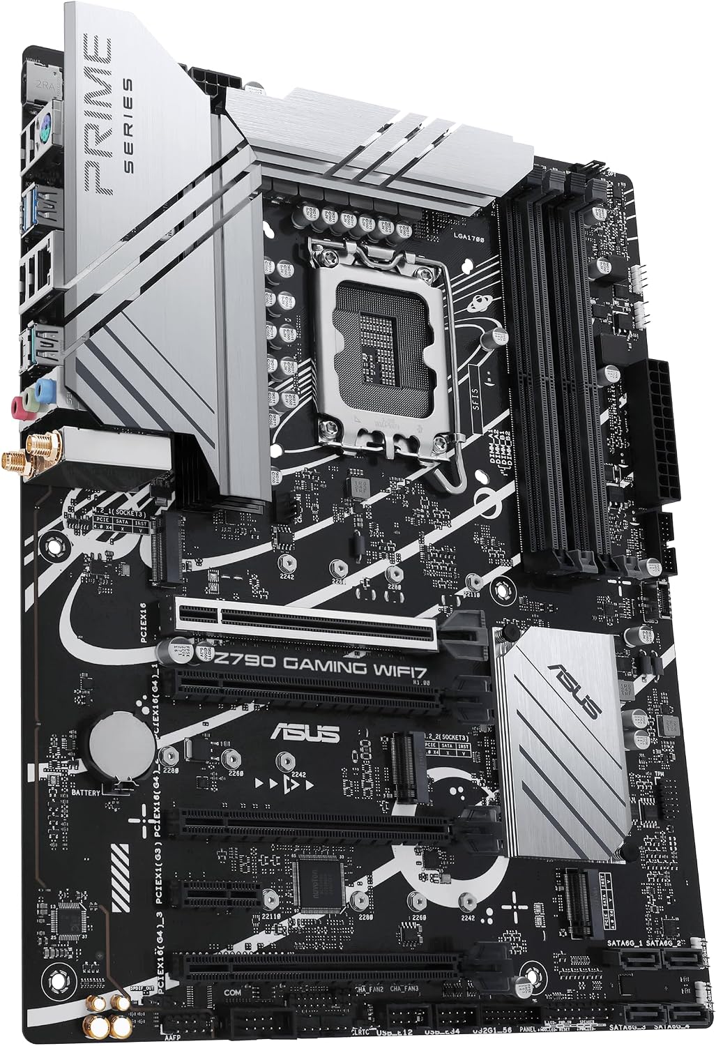 ASUS Z790 GAMING WIFI7 (LGA 1700) ATX motherboard with PCIe 5.0, three M.2 slots, 14+1 DrMOS, DDR5, Realtek 1Gb LAN, HDMI TM, USB 3.2 Gen 2x2 Type-C, front USB 3.2 Gen 1 Type-C, Thunderbolt, Aura Sync