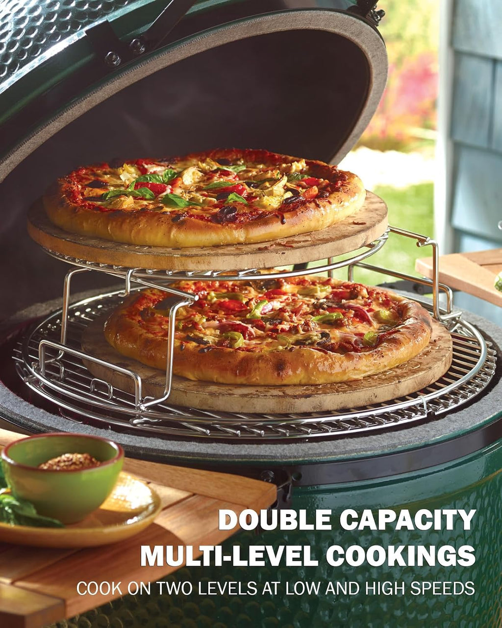 Replacement BGE 2-Piece Multi-Level Rack for Large Green Egg, Stainless EGGspander Kit - Multi-Function Cooking System Expander Grill Stack Rack Works for Direct and Indirect Cooking