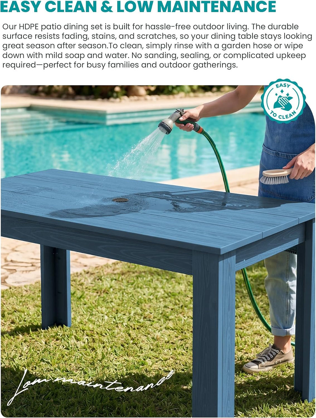 SERWALL Outdoor Dining Sets for 10, HDPE Dining Sets for 10 Person with 2 Rectangular Tables and 8 Armless Chairs, Patio Dining Sets for Garden, Backyard, Poolside, Blue