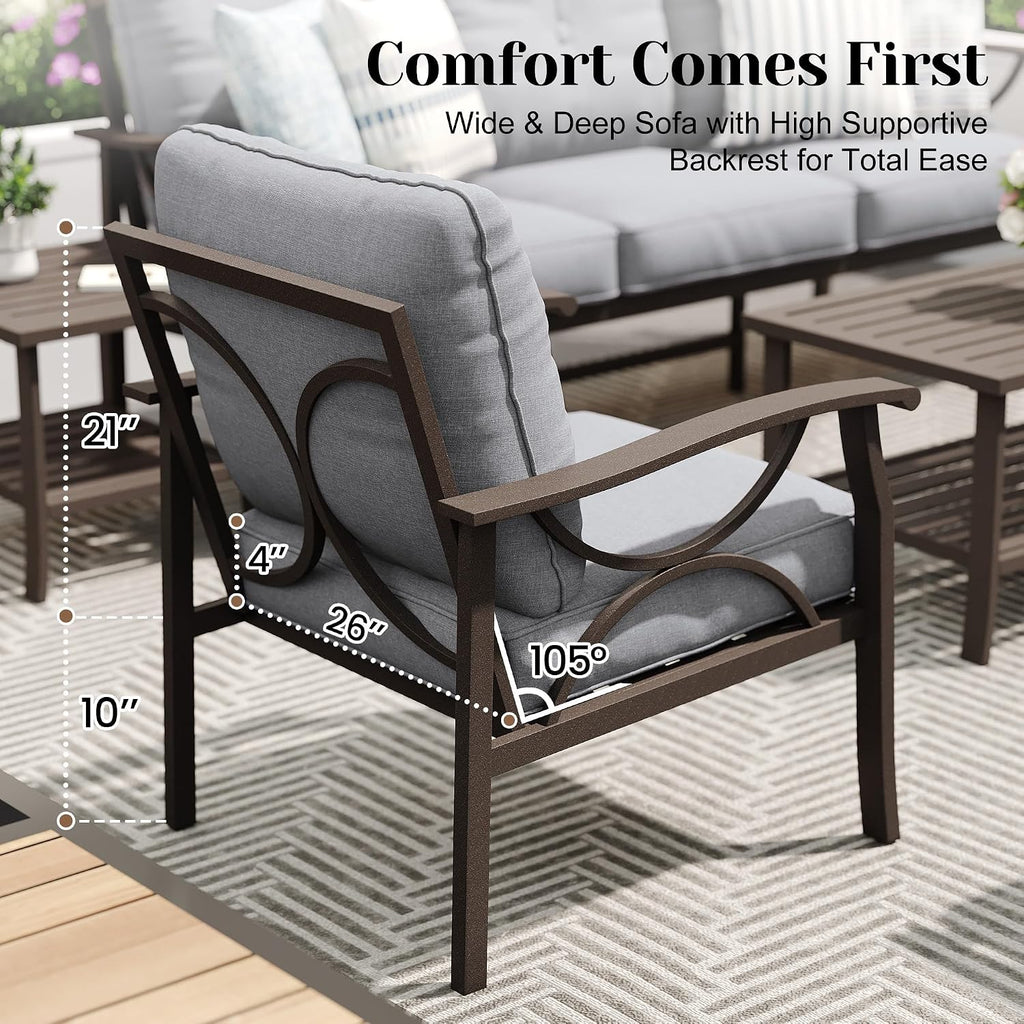 FansaFurn 4-Piece Outdoor Patio Furniture Set, Outdoor Metal Sectional Furniture with Cushions, Outdoor Conversation Seating Set with Coffee Table for Deck, Backyard, Garden, Balcony, Grey