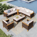 MFSTUDIO 10 Pieces Wicker Patio Furniture Set, All-Weather Extra Large Rattan Half-Moon Curved Sectional Sofas Outdoor Conversation Sets for Garden, Backyard(Beige Cushion)