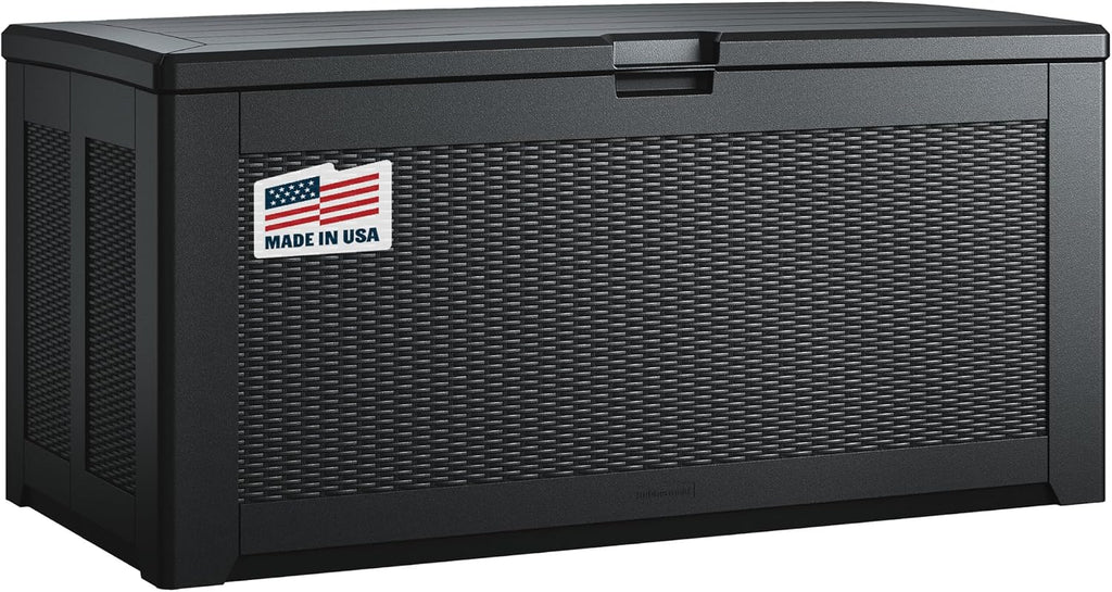 Rubbermaid Extra Large Resin Outdoor Storage Deck Box (134 Gal), Weather Resistant, Black, Deck Organization for Home/Backyard/Pool Chemicals/Toys/Garden Tools/Porch/Patio Cushions