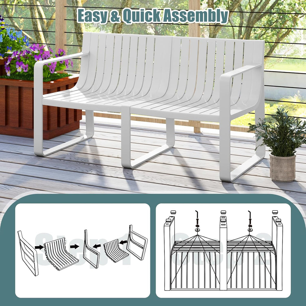 Tangkula 3-Piece Patio Furniture Set, Outdoor Conversation Set w/1 Loveseat & 2 Side Tables, All-Weather Patio Bistro Set for Lawn, Backyard, Poolside, Balcony, Garden, Deck, Blue