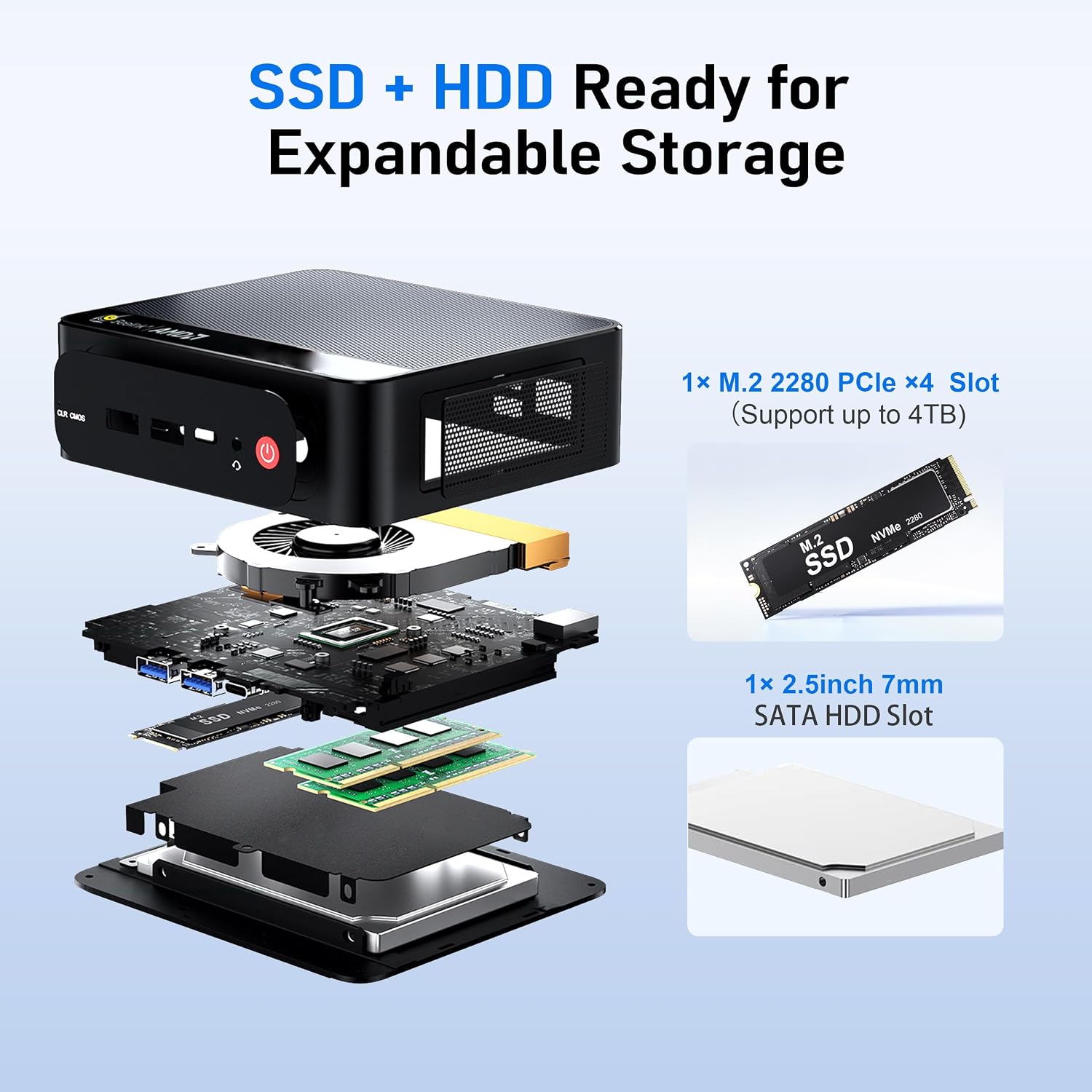 Beelink SER5 Mini PC with AMD Ryzen 5 5625U (6C/12T, 7 CUs GPU 1800MHz), 16GB 3200MHz DDR4 500GB SSD, Mini Desktop Computers Support 2.5 Inch HDD Expend/4K Output/2.5G LAN/WiFi 6/BT5.4 Home/Office