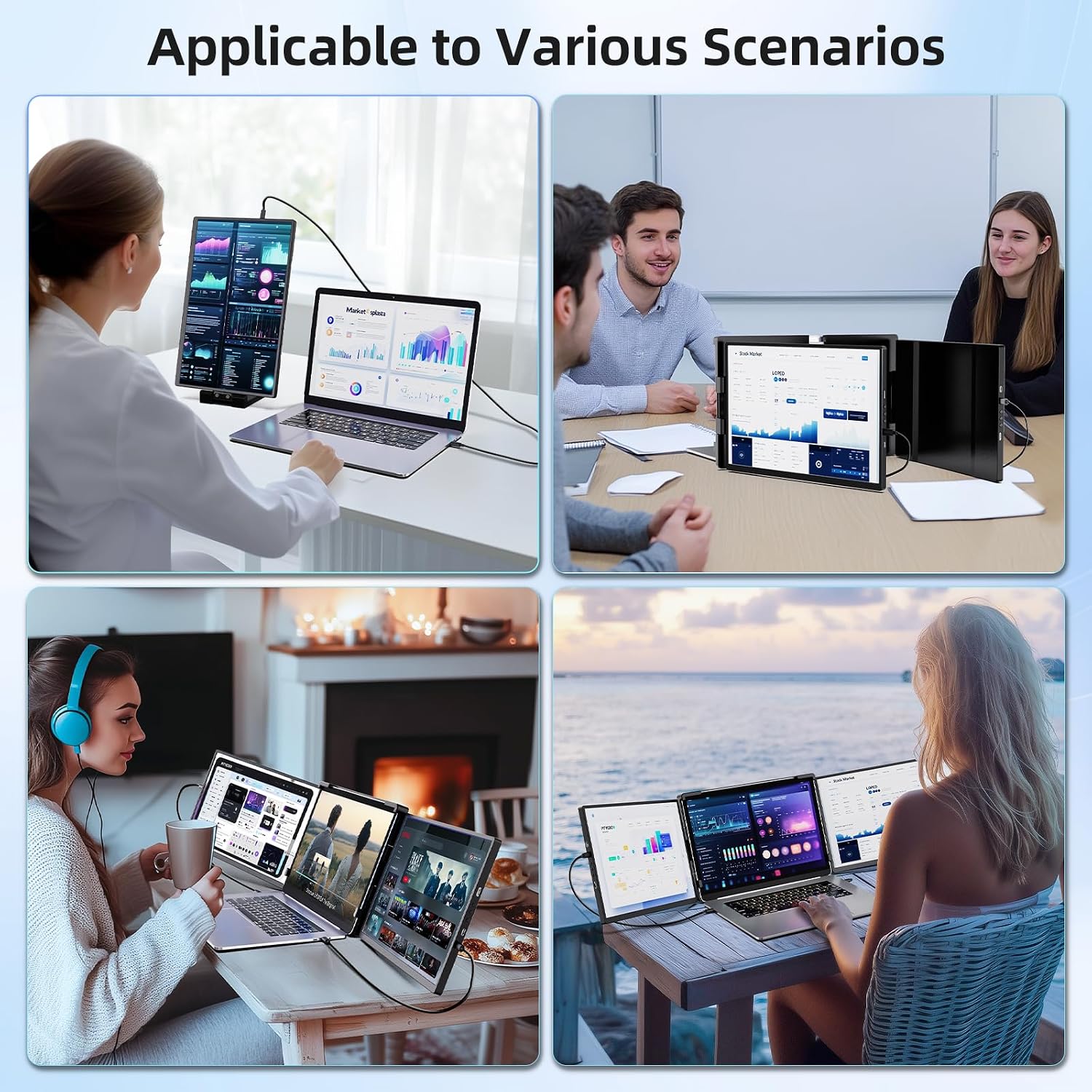 Laptop Screen Extender Monitor Portable - 2.5K Triple Laptop Screen Extender, Plug and Play Multiple Screens Extended Fits 13-17.3 Inch Laptops Compatible with, Windows, Chrome, Dex