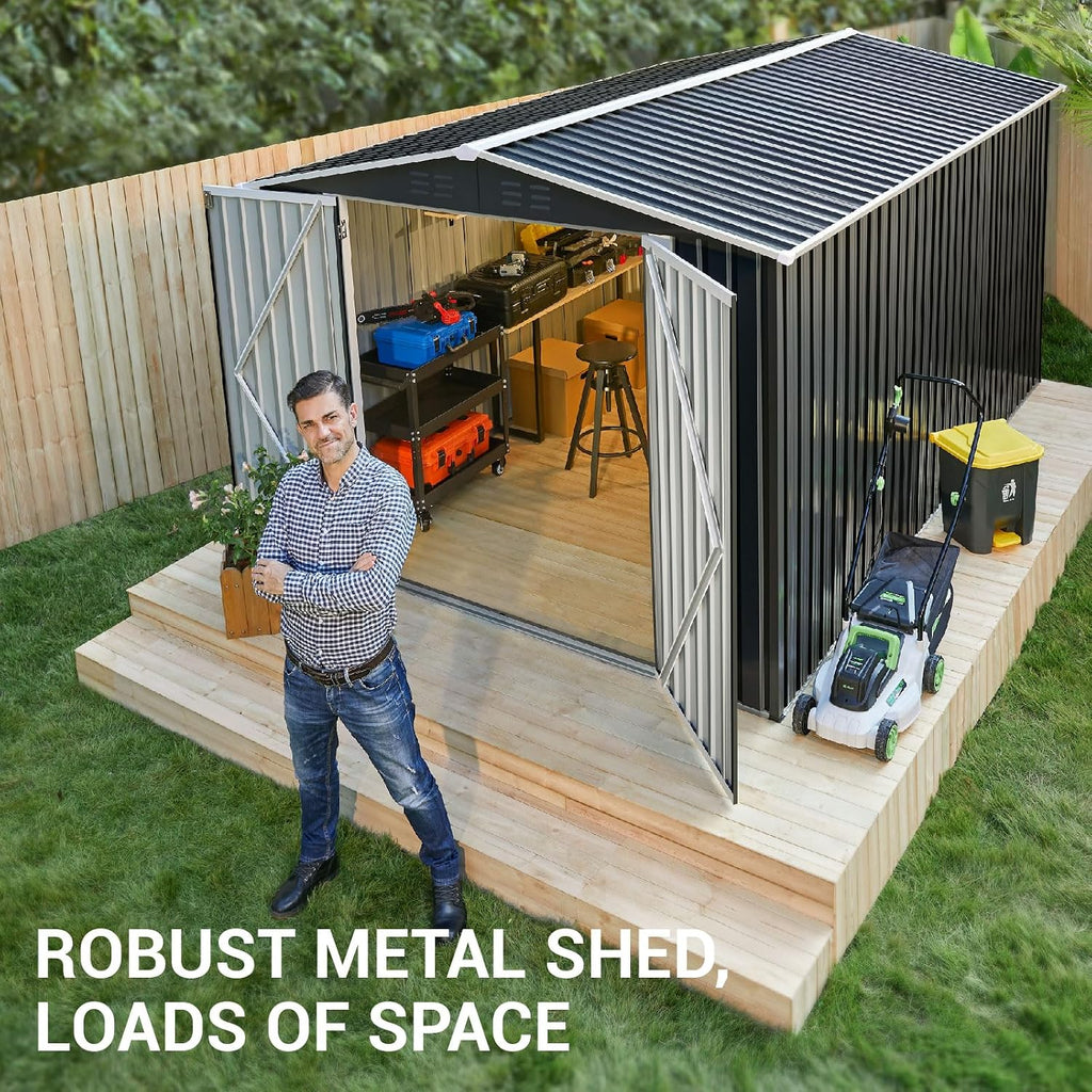 Polar Aurora 8x11.7 FT Outdoor Storage Shed, Metal Garden Shed with Updated Frame Structure, Tool Sheds for Backyard Garden Patio Lawn Black