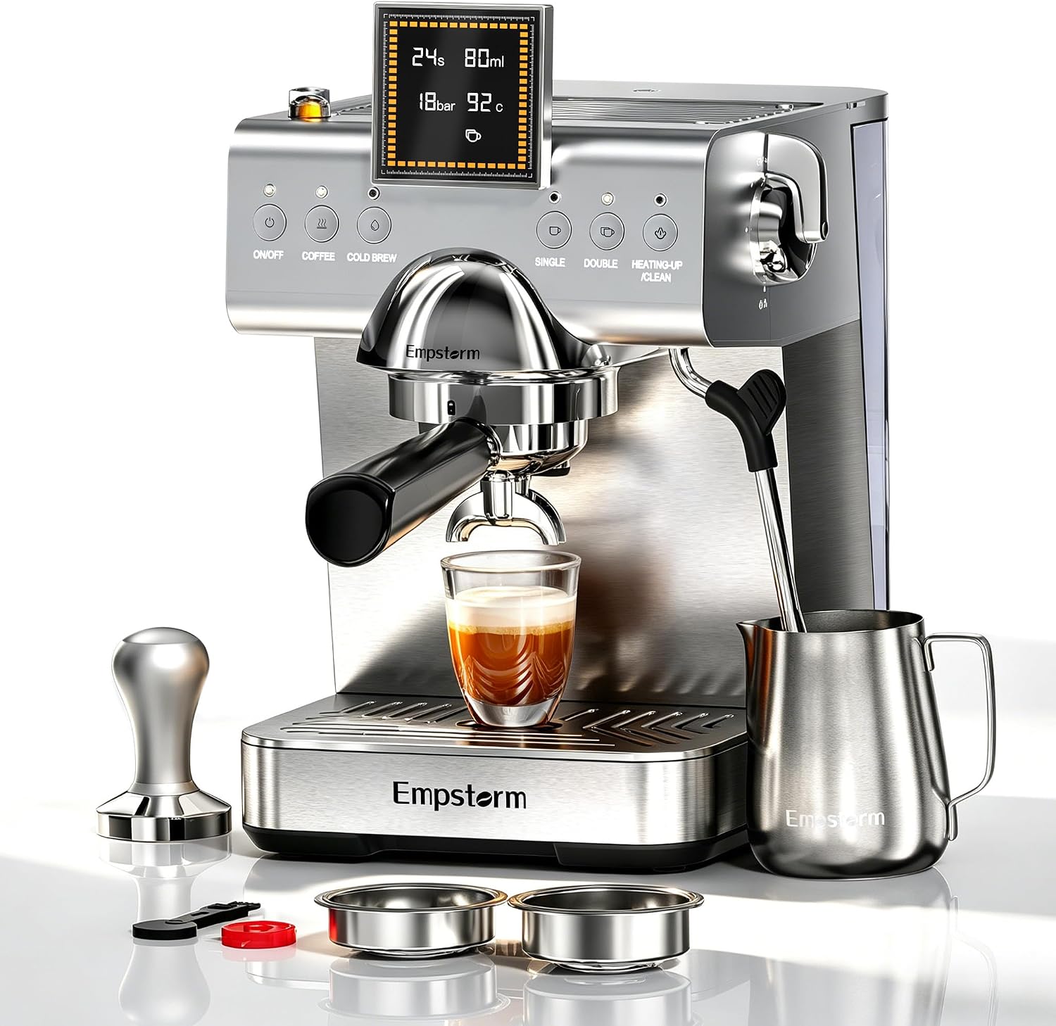 20 Bar Espresso Machine with Milk Frother 1350W Coffee Maker with Hot& Cold Dual-Mode Brewing Compact Stainless Steel Latte & Cappuccino Machine with PID Temp Control for Home Office, 50oz Water Tank