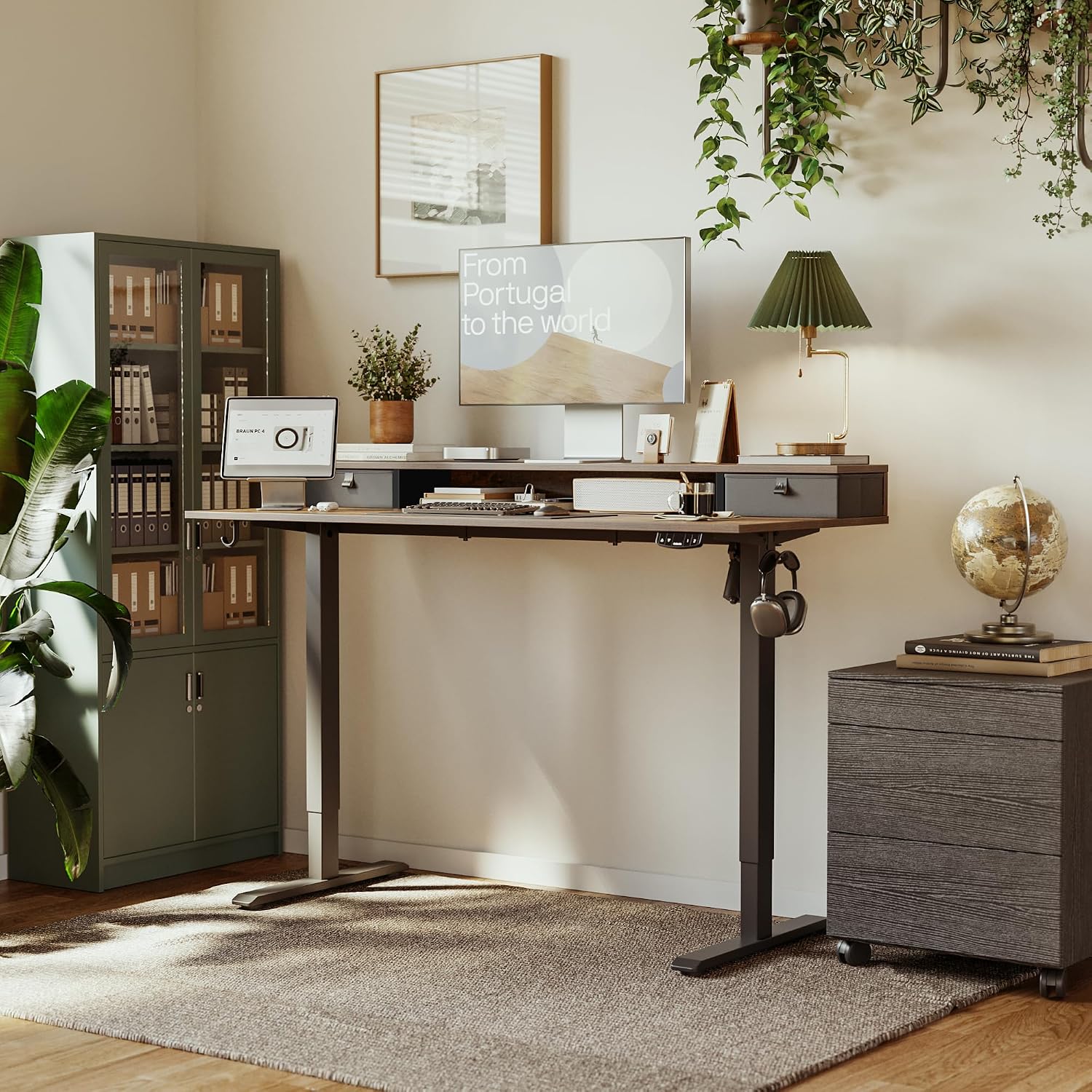Agilestic 63 x 24 Inches Height Adjustable Electric Standing Desk with 2 Drawers, Stand Up Electric Desk Adjustable Height, Sit Stand Computer Gaming Table with Splice Board, Rustic Brown