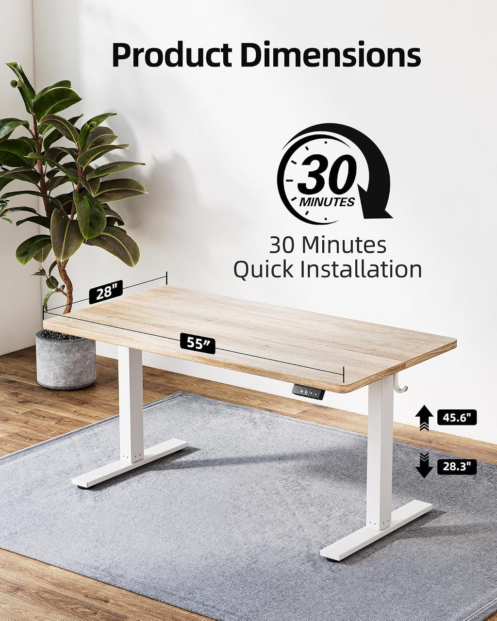 TIQLAB 55 * 28 Inches Standing Desk, Adjustable Height Stand up Desk,Sit Stand Home Office Table with Splice Board, Maple