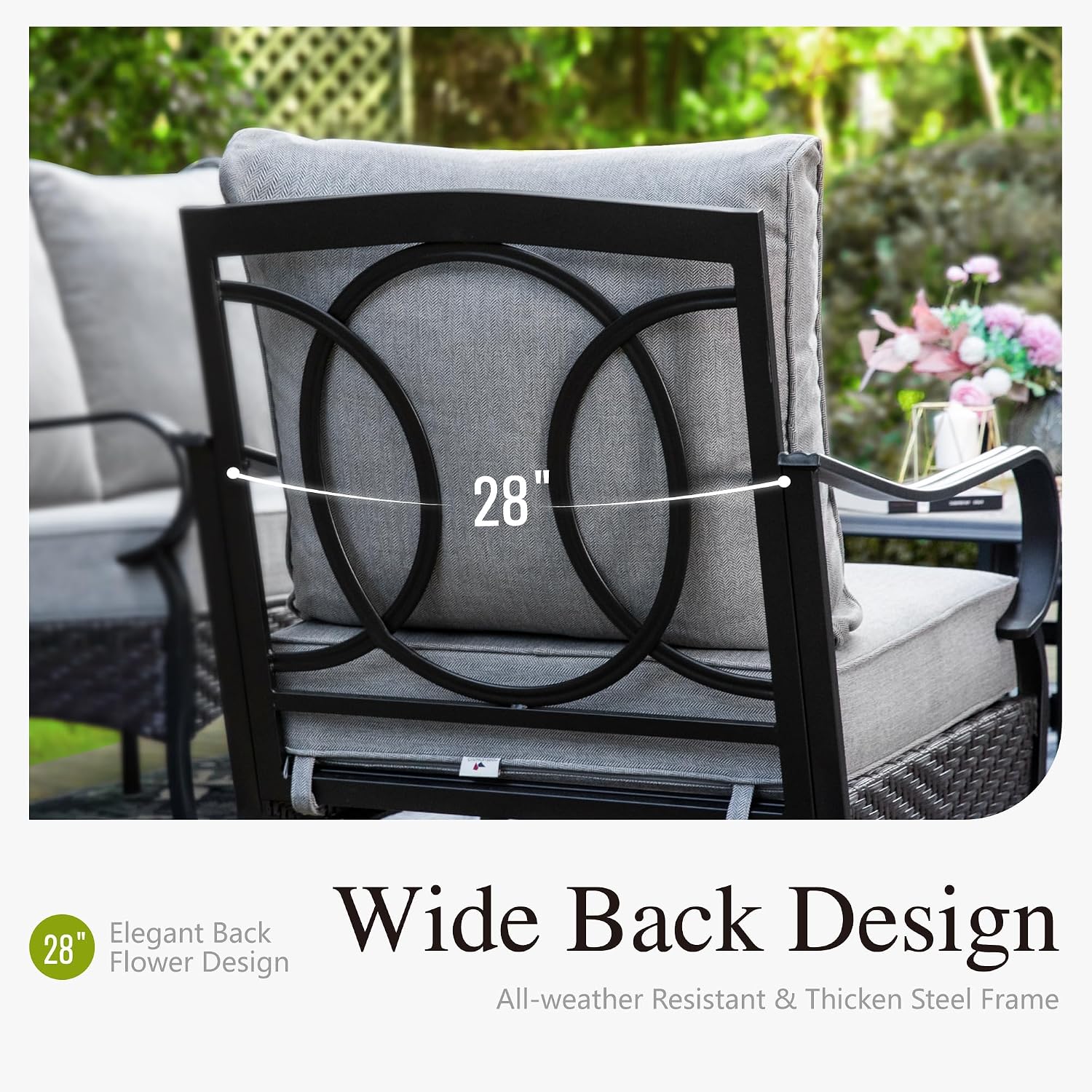 Sophia & William Extra Large Outdoor Patio Sofa Chairs Set 2 PCS Heavy-Duty Porch Furniture with High Back & Deep Seating Area, 5.5' Thicken Cushions for Deck, Lawn, Outside (Grey)