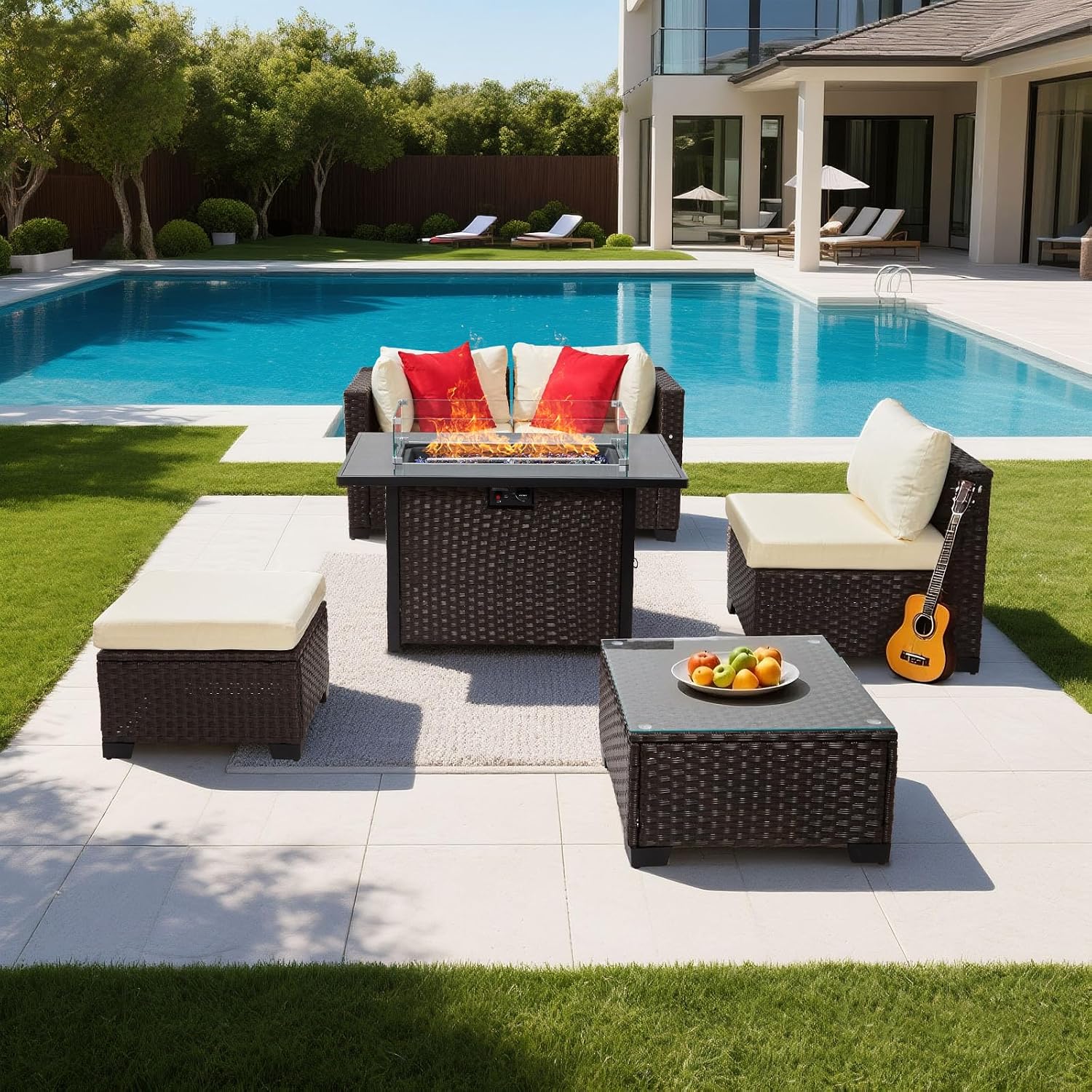 VEVOR 2025 Upgraded 6-Piece Wicker Patio Furniture Set with Protective Glides, Non-Scratch Pads, High Back Outdoor Sofa, All-Weather Wicker Patio Conversation Set for Deck Yard Pool