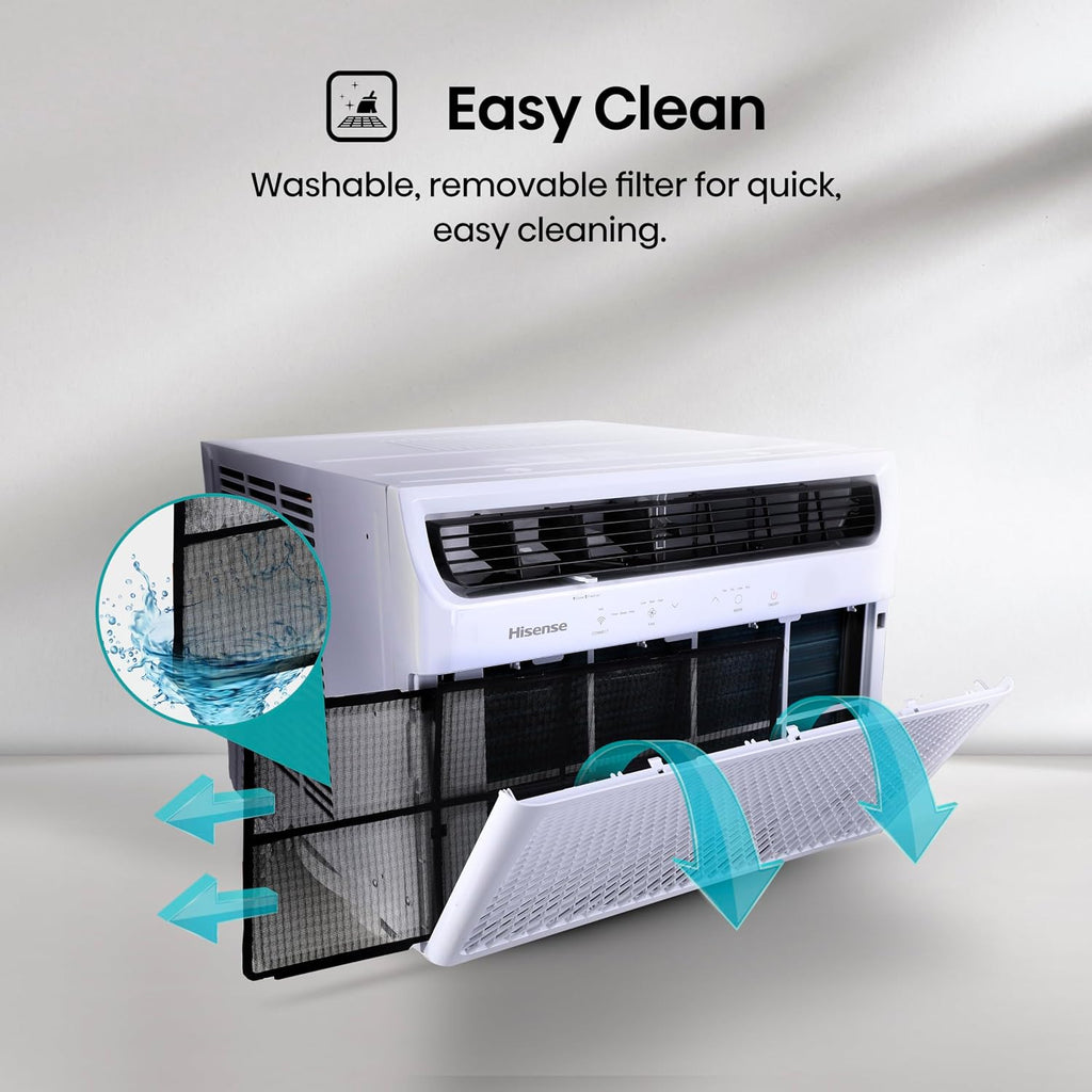 Hisense 8,000 BTU Smart Window Air Conditioner, 3 modes (Cooling, Fan, Dehumidifier), Easy Installation,Ultra Quiet, 2 Years Warranty