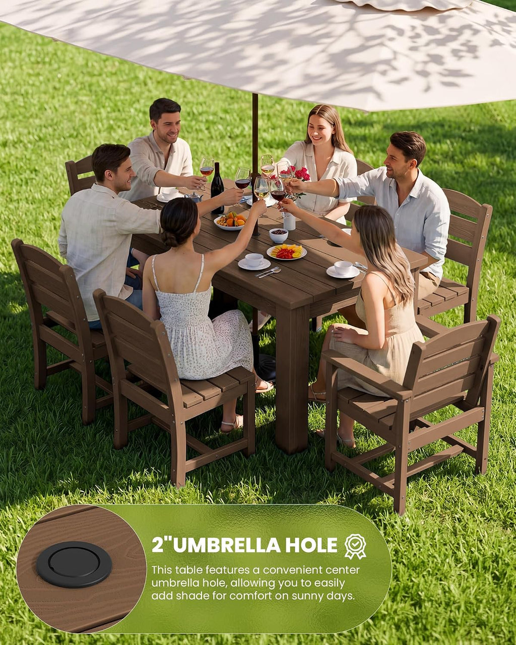 SERWALL Patio Dining Chair, All Weather Dining Chair Set of 2, Outdoor Dining Chair with Widened Seat, Brown