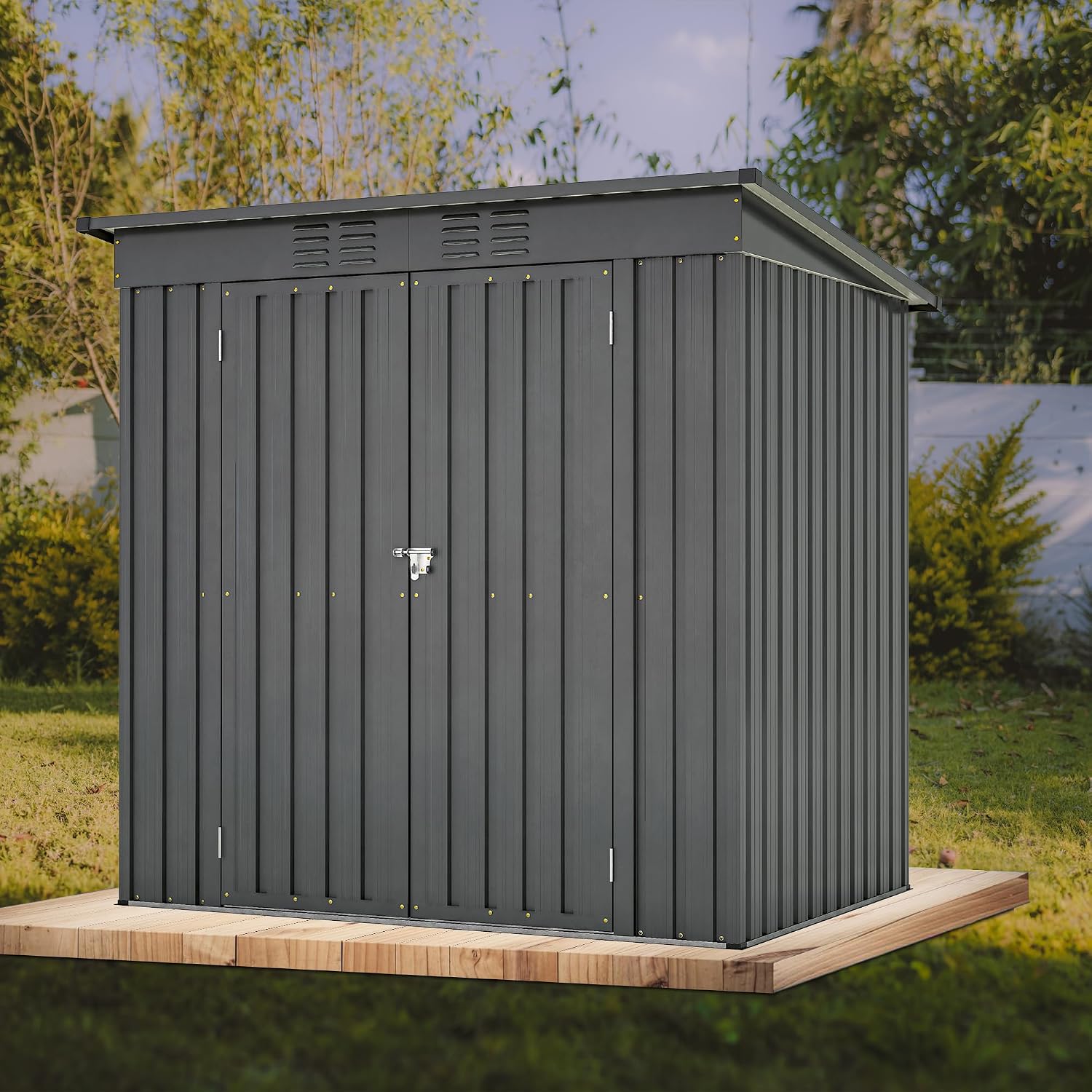 Outdoor Storage Shed, 6 X 4 FT Large Metal Utility Tool Sheds with Floor Frame, Steel Garden Shed for Backyard Garden Patio Lawn，Black