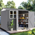 Ball & Cast 6x8 FT Storage Shed, Garden Metal Shed with Window and Sloping Roof,Outdoor Shed with Double Lockable Doors for Backyard Patio Lawn, Grey