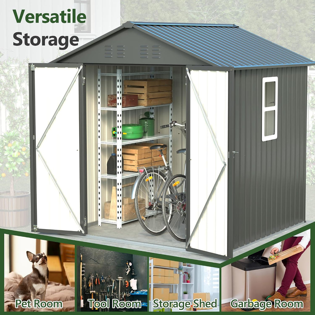 6x6 Ft Outdoor Heavy-Duty Shed, Metal Storage with Vents and Clear Window