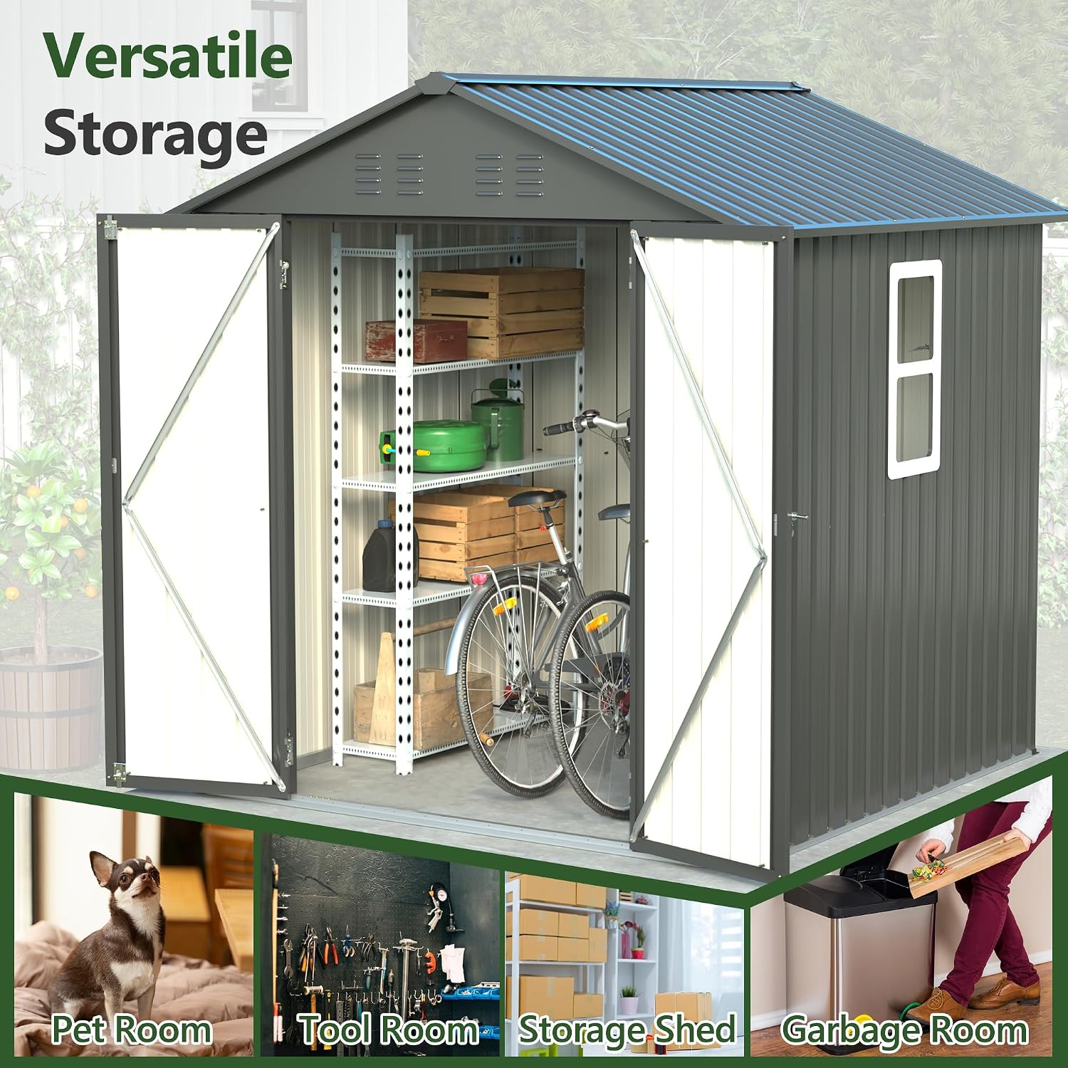 6x6 Ft Outdoor Heavy-Duty Shed, Metal Storage with Vents and Clear Window