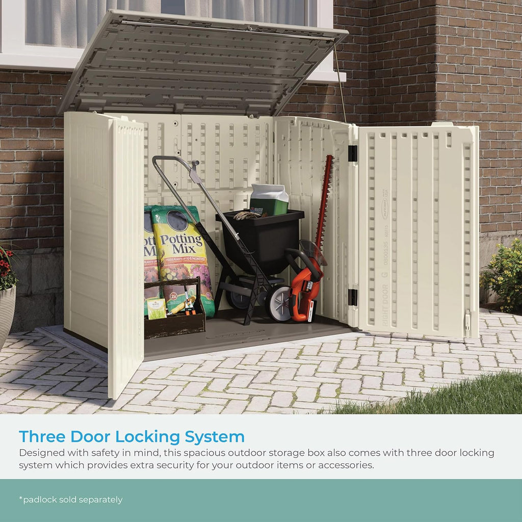 Suncast 4 Pack 34 Cu Ft Capacity Horizontal Outdoor Storage Shed for Garbage Cans, Garden Accessories, Backyard, and Patio Use, Vanilla