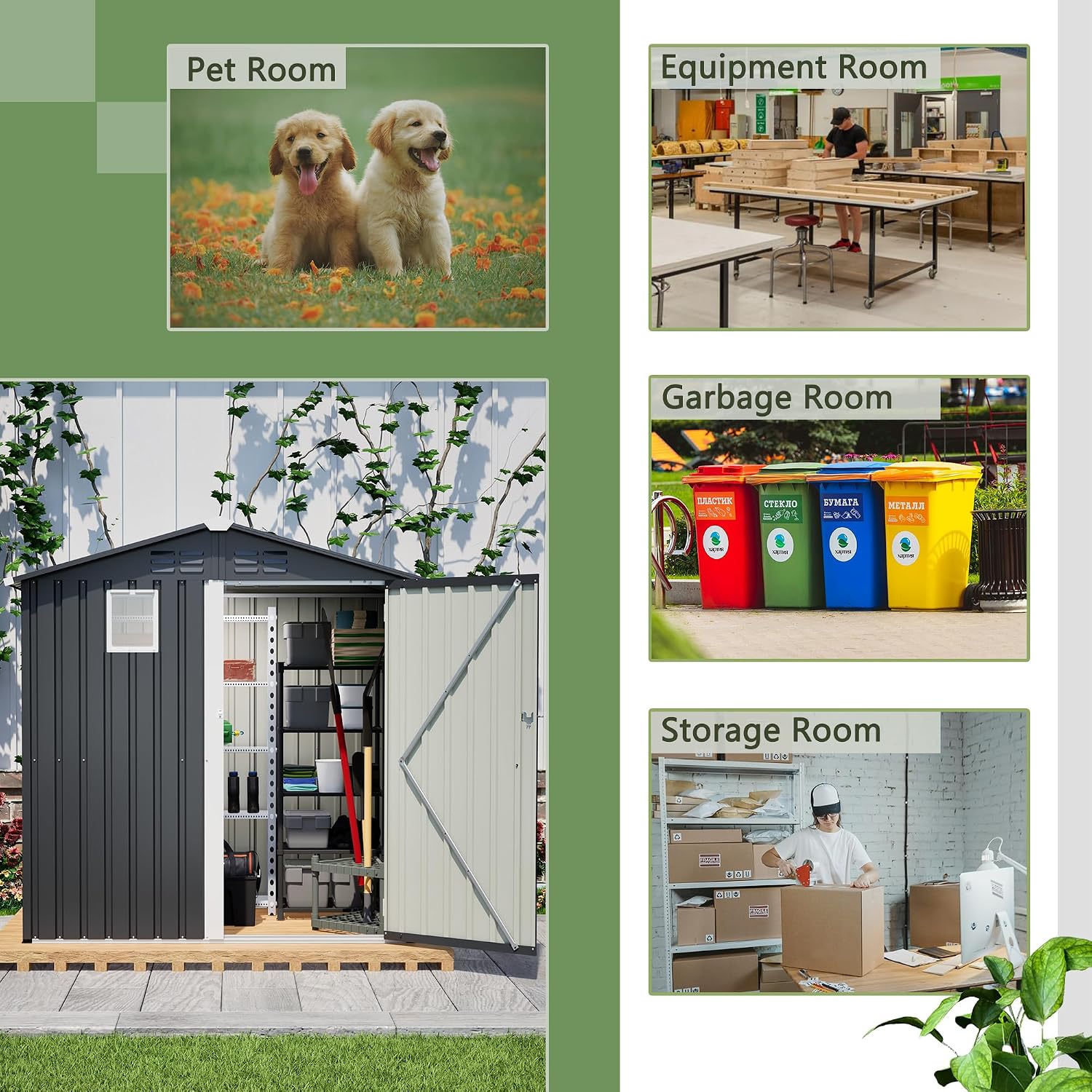 6x4 FT Outdoor Storage Shed with Windows Metal Garden Sheds with Lockable Doors Waterproof Galvanized Small Tool Storage Steel Sheds with Air Vents Sloping Roof Ideal for Backyard Patio Lawn Gray