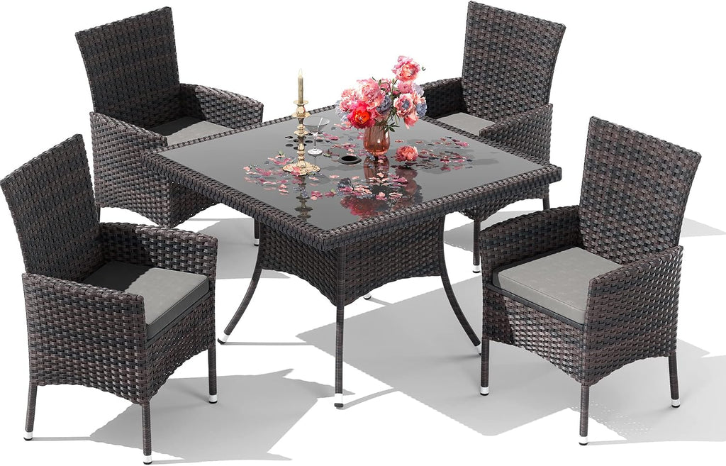 10 Pieces Outdoor Patio Dining Set,Patio Table and Chairs Rattan Outdoor Patio Furniture Set with Umbrella Hole,Dining Table Set for 8 with Chairs for Backyard,Garden and Kitchen,Grey