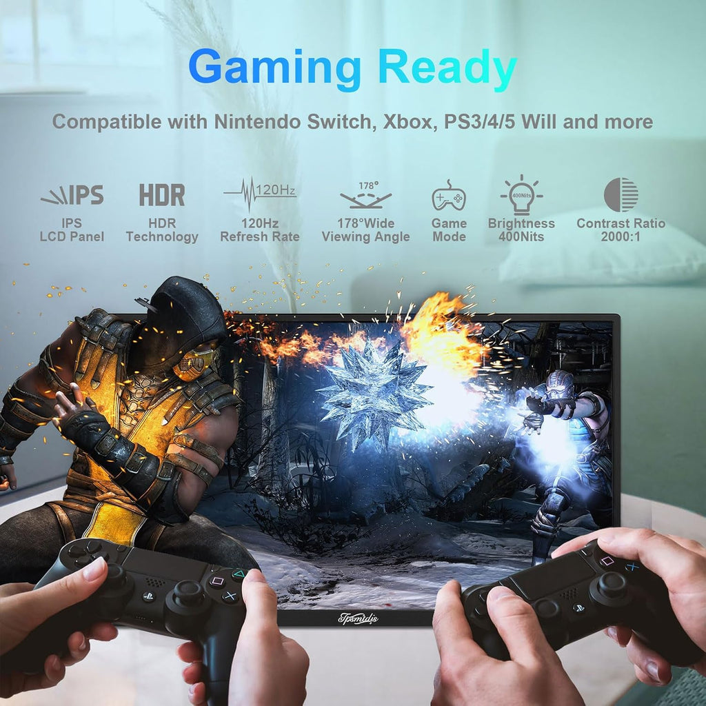 18.5inch Portable Monitor, Laptop Monitors 120Hz Travel Gaming Monitor, 400Nits HDR FHD Plug&Play Dual Speakers, External Screen for PC, Tablet,Mac,Sw-Itch, Xbox, PS3/4/5 Will