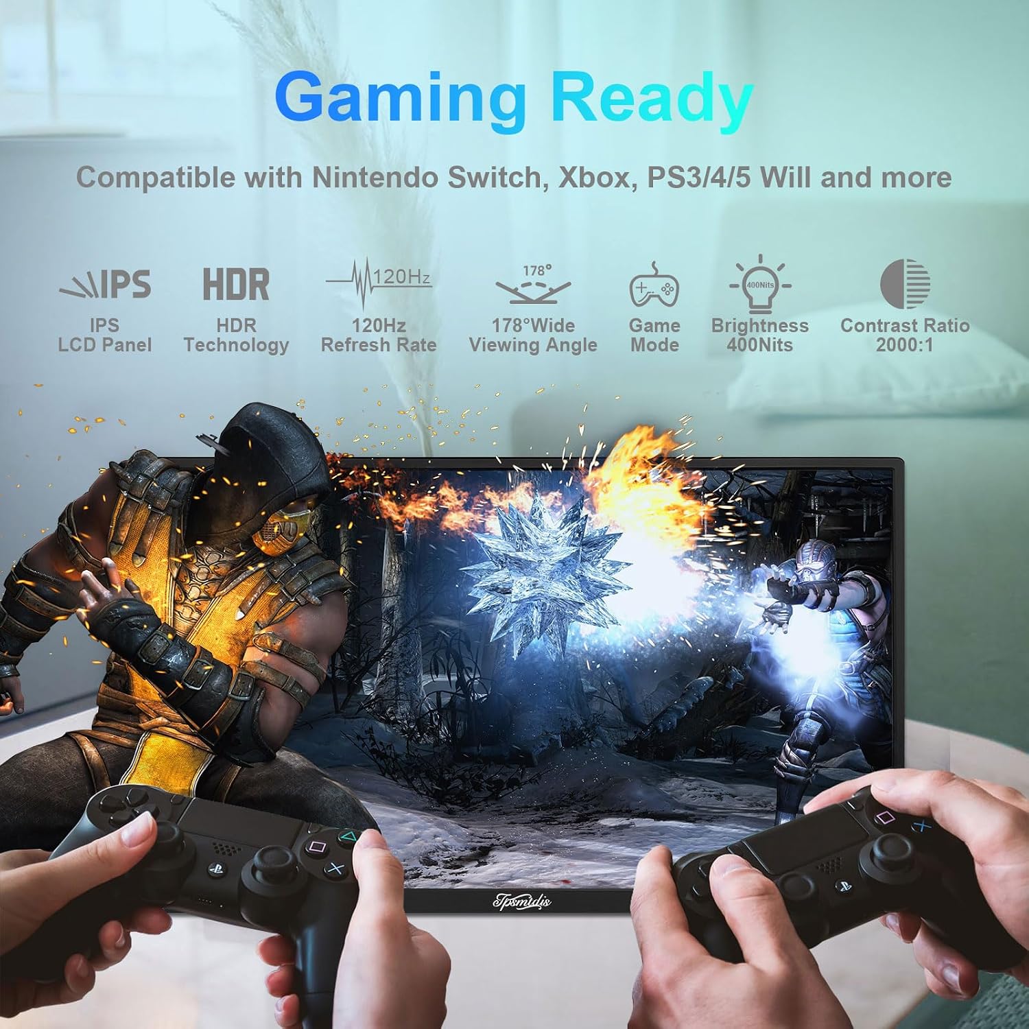 18.5inch Portable Monitor, Laptop Monitors 120Hz Travel Gaming Monitor, 400Nits HDR FHD Plug&Play Dual Speakers, External Screen for PC, Tablet,Mac,Sw-Itch, Xbox, PS3/4/5 Will