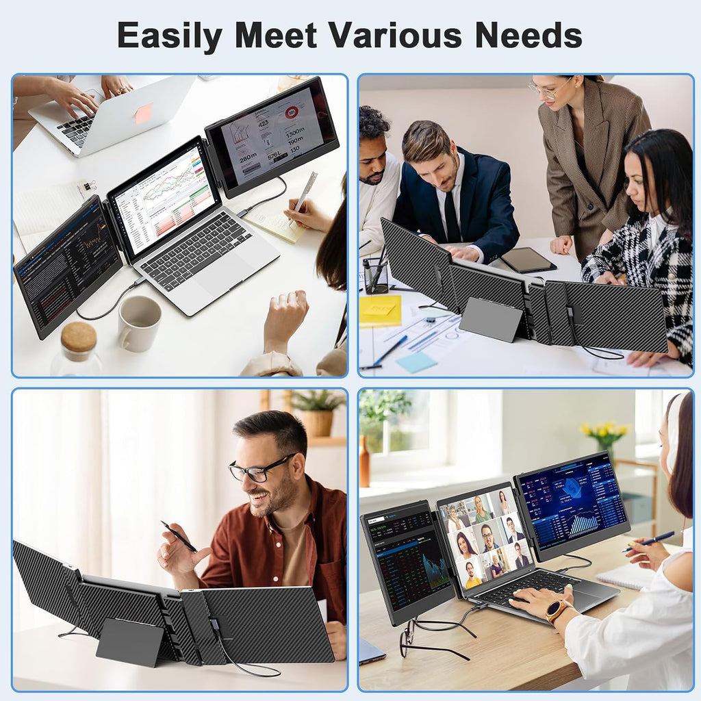 S3 Laptop Screen Extender, 14'' Triple Portable Monitor for Laptops Plug and Play, 1080P FHD IPS Laptop Monitor Extender for 13''-16.5'' Laptops Compatible with Windows, Chrome, Switch