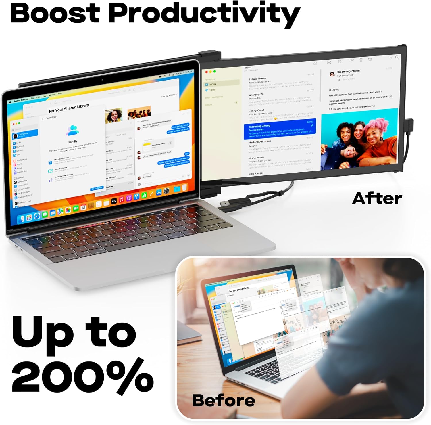 Duex Plus DS Portable Monitor - 2026 Mobile Pixels 13.3' FHD 1080P Laptop Monitor, USB Type-C/HDMI Plug and Play Laptop Monitor Extender for 13'-14.5' Laptops, Windows/macOS/Android/Switch Compatible