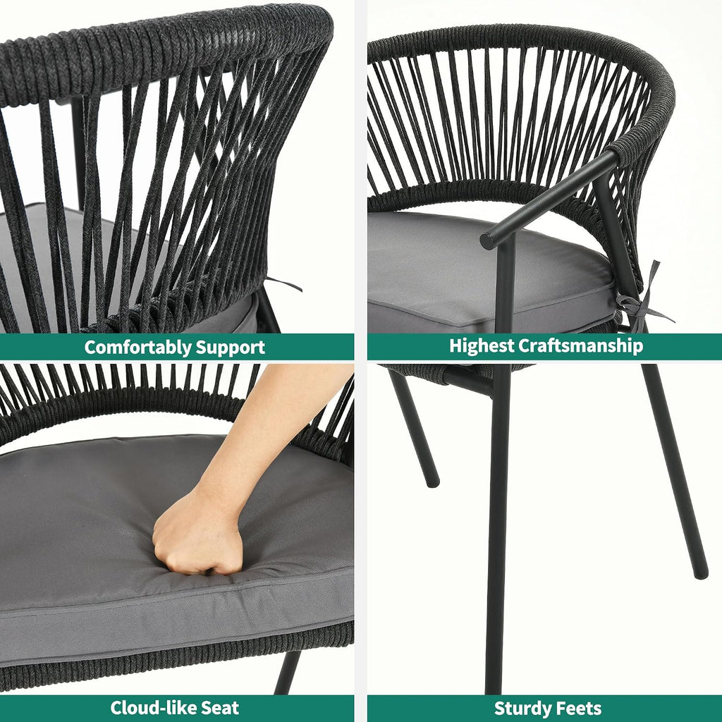 YITAHOME Outdoor Dining Chair Set of 6, Rope Woven Design Stackable Chairs, Indoor-Outdoor Armchair Seating for Patio, Backyard, Poolside, Balcony - Grey