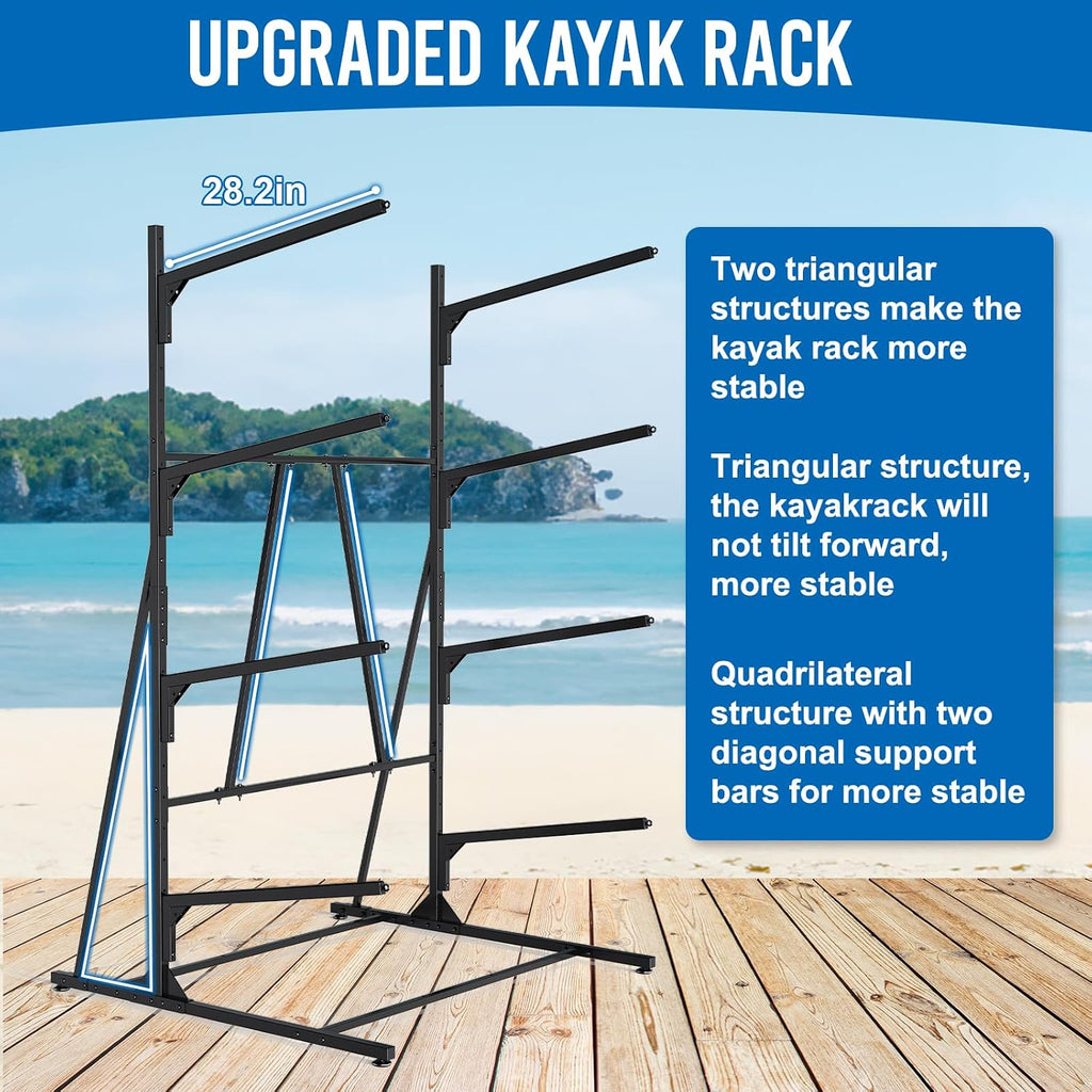 Kayak Racks for Outdoor Storage, Kayak Storage Rack, 4 Tier Adjustable Freestanding Kayak Rack Holder for Paddleboard Surfboard SUP