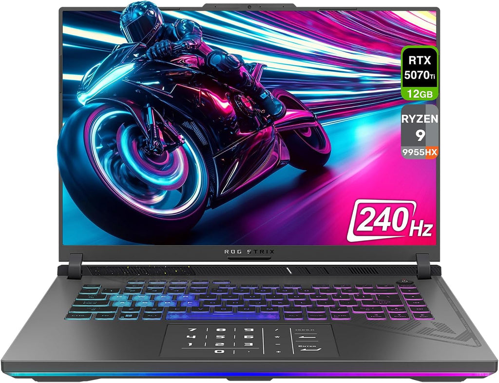 ASUS ROG Strix G16 Gaming Laptop, AMD Ryzen 9-9955HX, 64 GB DDR5 RAM, 1 TB PCIe SSD, 16' 2.5K (2560x1600) Display, Nvidia G-Force RTX 5070Ti, Backlit Chiclet Keyboard RGB, W11 Home, Eclipse Gray