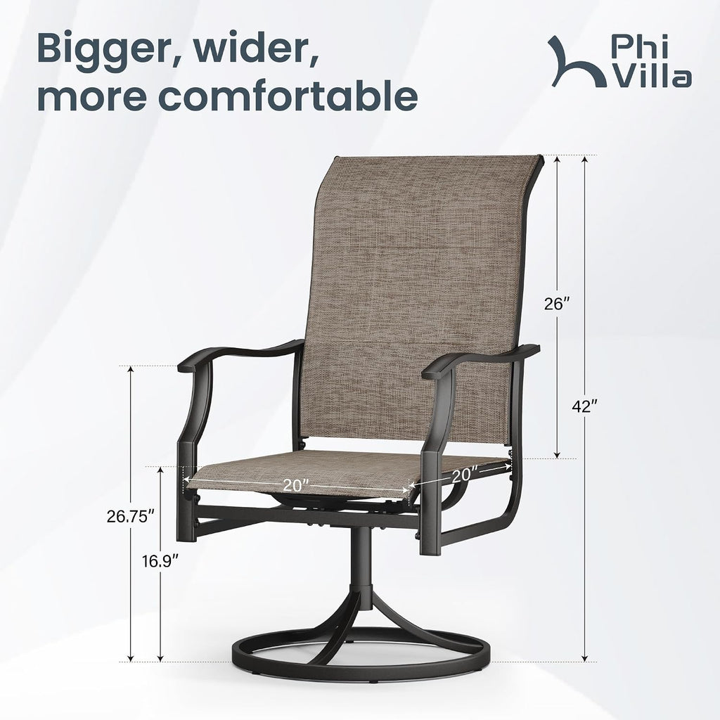 PHI VILLA Swivel Patio Chair Set of 2, 42' High Back Outdoor Chairs with Padded Fabric & E-Coating Frame, All Weather-Resistant for Deck Lawn Garden