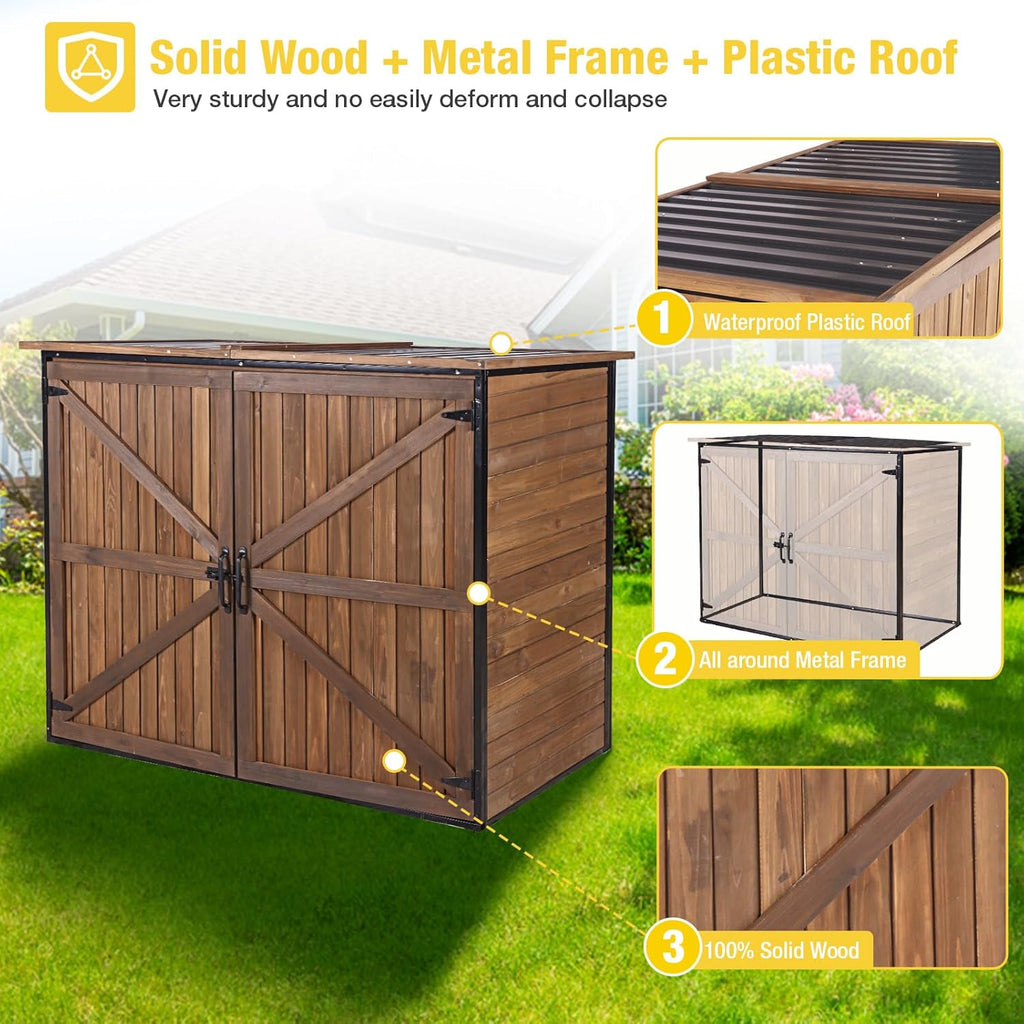 Aivituvin Outdoor Storage Cabinet Trash Can Storage Shed Upgraded with Metal Frame for Garbage Can, Gardening Tools and Accessories 50' L x 27.6' D x 41' H