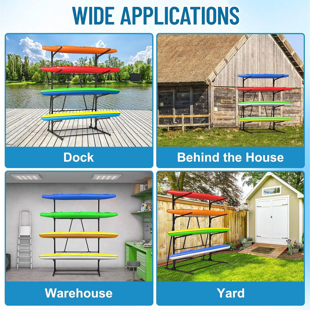Kayak Storage Rack, Heavy Duty Freestanding Kayak Rack for Garage and Outdoor Storage, Kayak Stand Adjustable for Kayak, Canoe, Surfboard and Paddle Board
