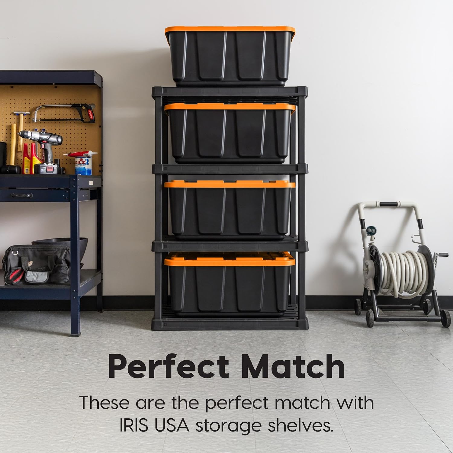 IRIS USA 3-Pack 27 Gallon Storage Bins with Lids |Made in USA| Heavy Duty Plastic Tote Containers for Truckbed Tool Box Organization, Large - Orange