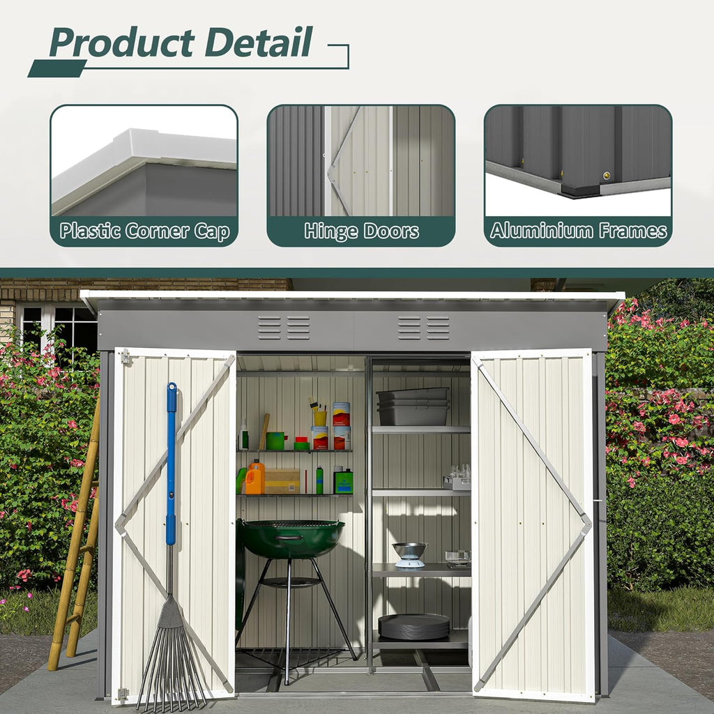Thanaddo 4'x8' Metal Shed Outdoor Storage Shed,Metal Steel Utility Tool Shed Storage House with Double Lockable Doors and Air Vent for Backyard Garden Patio Lawn Gray