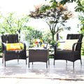 Tangkula 3 Piece Patio Furniture Set, 2 Wicker Chairs with Glass Top Coffee Table, Outdoor Garden Porch Poolside Furniture Set for 2, Rattan Conversation Set