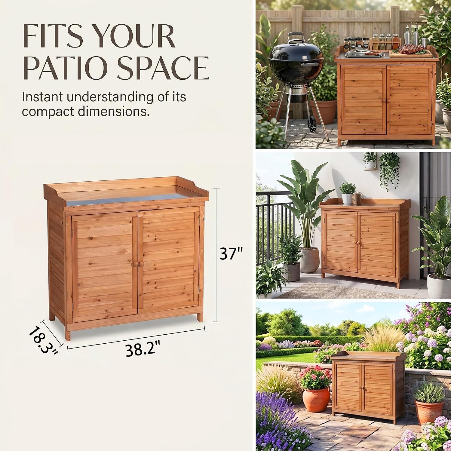 Outdoor Garden Patio Wooden Storage Cabinet Furniture Waterproof Tool Shed with Potting Benches Outdoor Work Station Table (Natural)