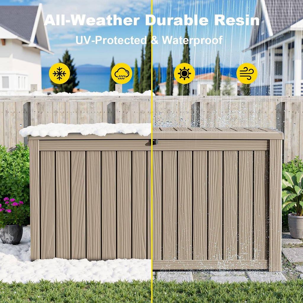 PatioZen 200 Gallon Large Deck Box,Resin Outdoor Storage Box with Lockable for Patio Furniture, Garden Tools Waterproof Outside Storage Box, Grey