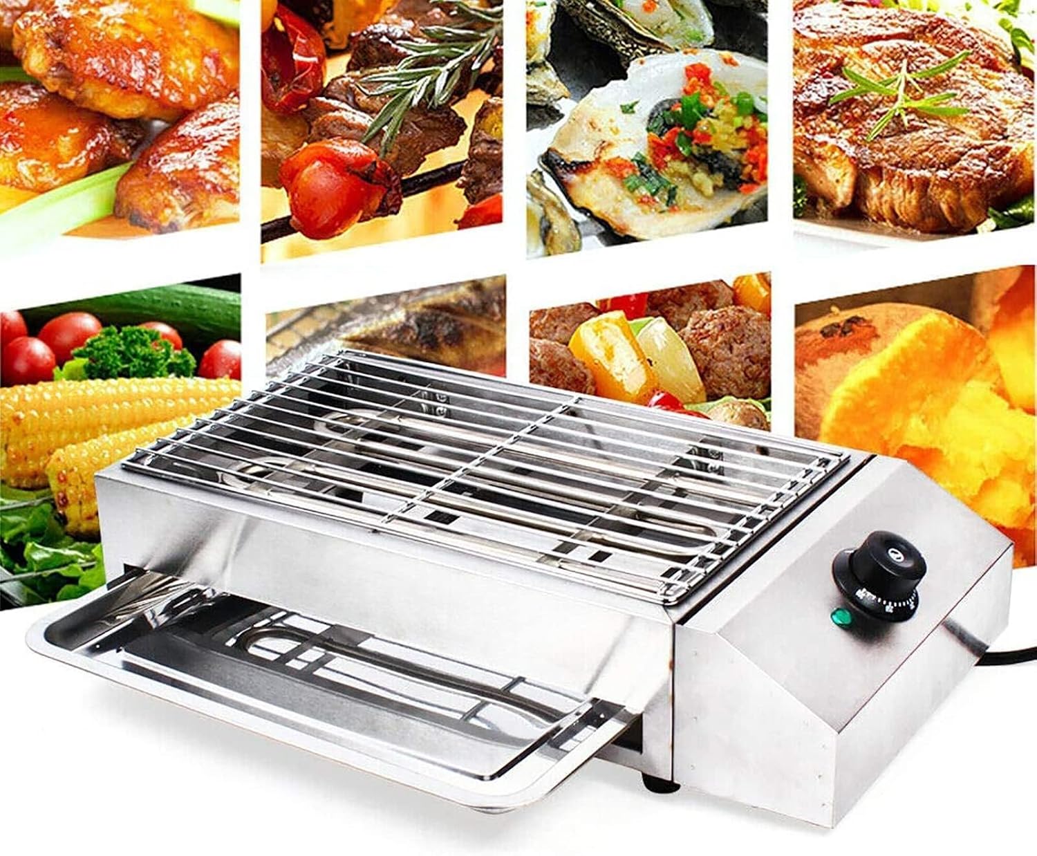 Electric Smokeless Indoor Grill - 2800W Portable BBQ with Temperature Control & Water Drip Tray for Indoor & Outdoor Cooking