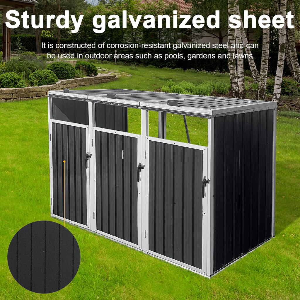Outdoor Trash Can Storage, Garbage Bin Shed Stores, Trash Can Storage Cabinet Outside, Metal Outdoor Storage Shed for Garbage Cans, Garden Accessories, Backyard, and Patio Use, Lockable, Grey