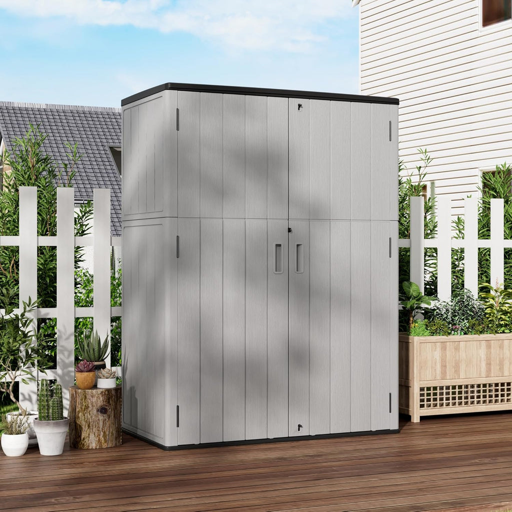 Mrosaa Outdoor Storage Shed Waterproof,Resin Storage Sheds Outdoor with Floor,Outdoor Storage Cabinet for Garage Storage, Pool Storage, Bike, Garden (57Cu.ft)