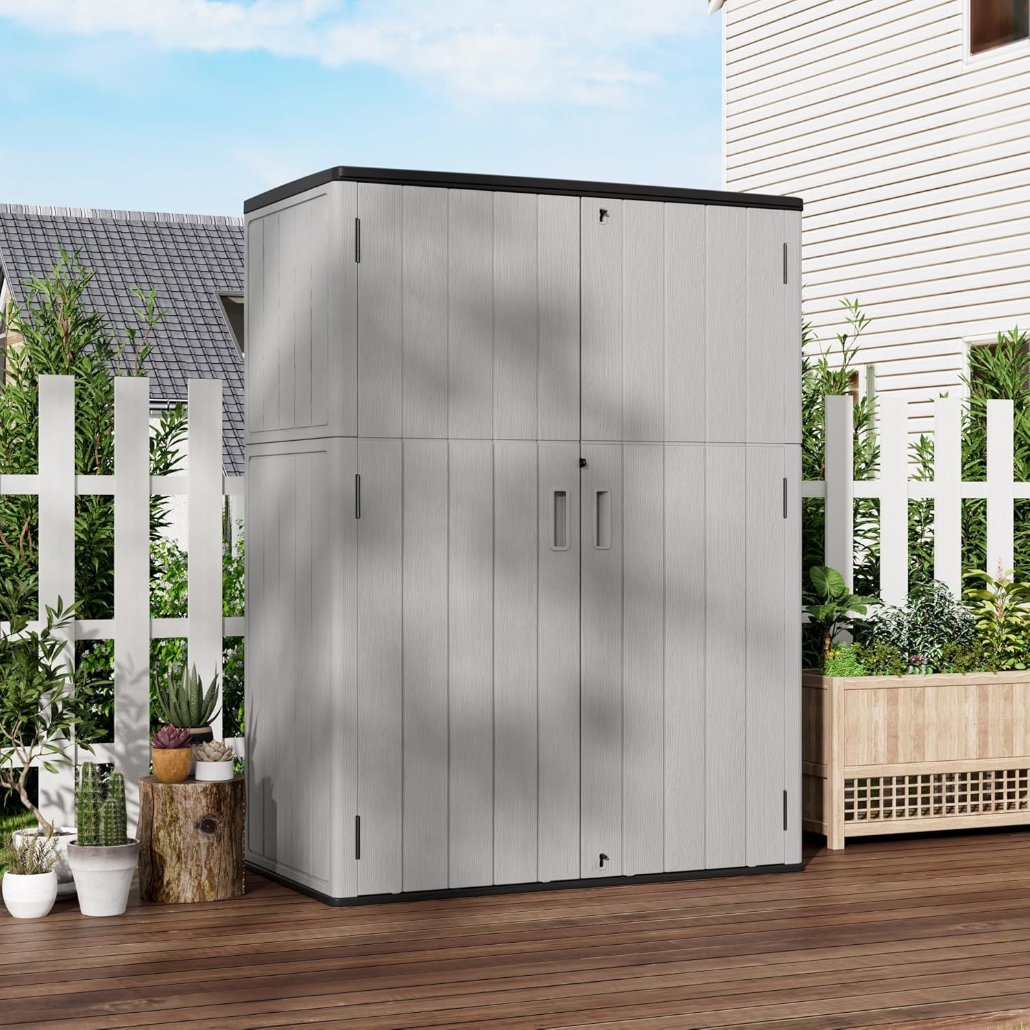 Mrosaa Outdoor Storage Shed Waterproof,Resin Storage Sheds Outdoor with Floor,Outdoor Storage Cabinet for Garage Storage, Pool Storage, Bike, Garden (57Cu.ft)
