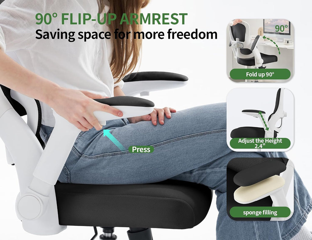 Ergonomic Office Chair - Computer Desk Chairs Comfy, Mesh High-Back Gaming Chair with Adjustable Lumbar Support, Executive Task Chair for Adults, Comfortable for Long Hours (White Black)