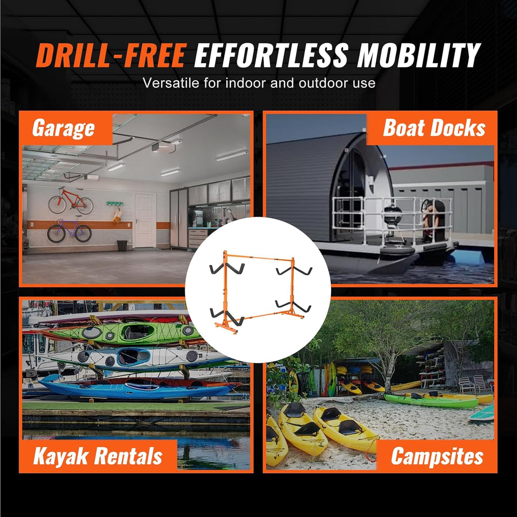 VEVOR Kayak Storage Rack, Heavy Duty Adjustable Freestanding Stand with Lockable Wheels for Indoor Outdoor Garage Shed Dock, Holder for Canoe, SUP, Surfboard & Paddleboard