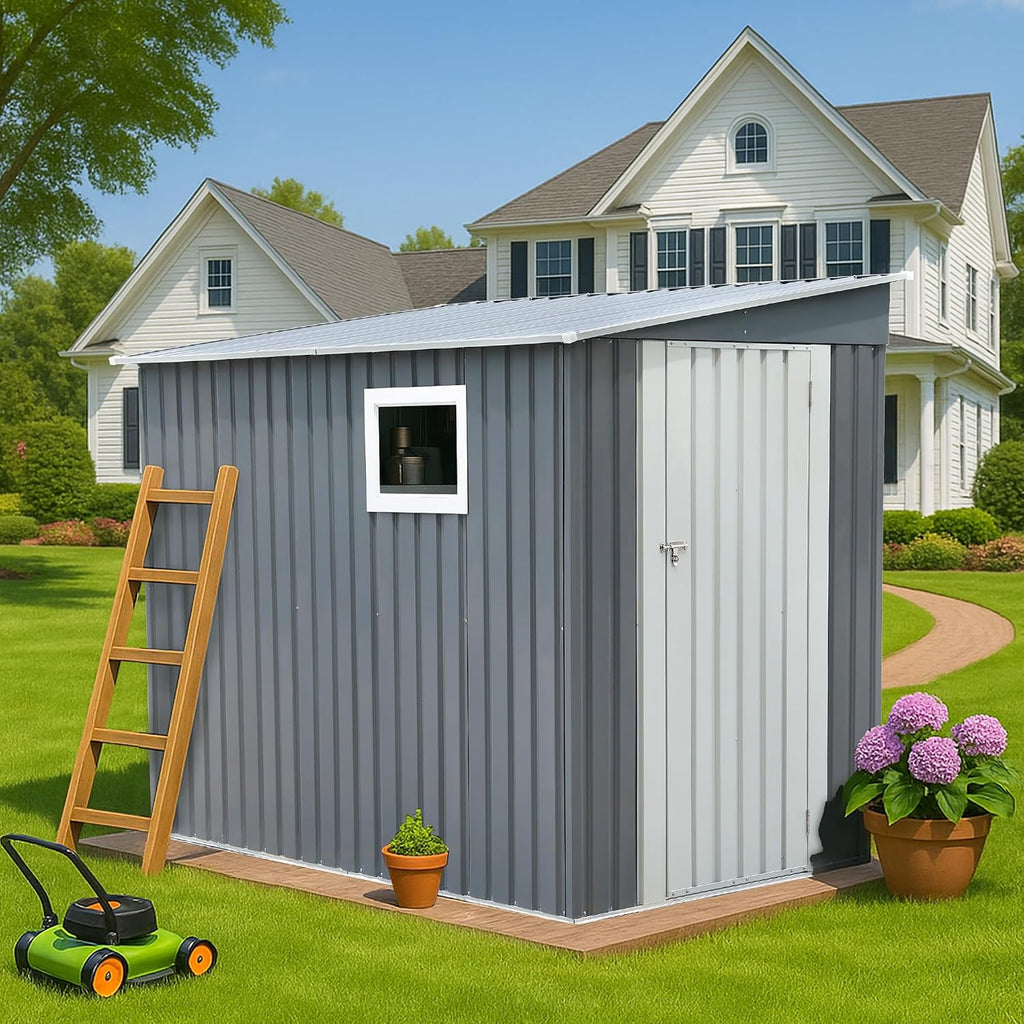 Outdoor Storage Shed 7.5x4.5 FT Metal Garden Storage Shed Steel Anti-Corrosion Storage House with Single Lockable Door and Sloping Roof, Outside Sheds for Backyard, Pool, Patio, Light Gray